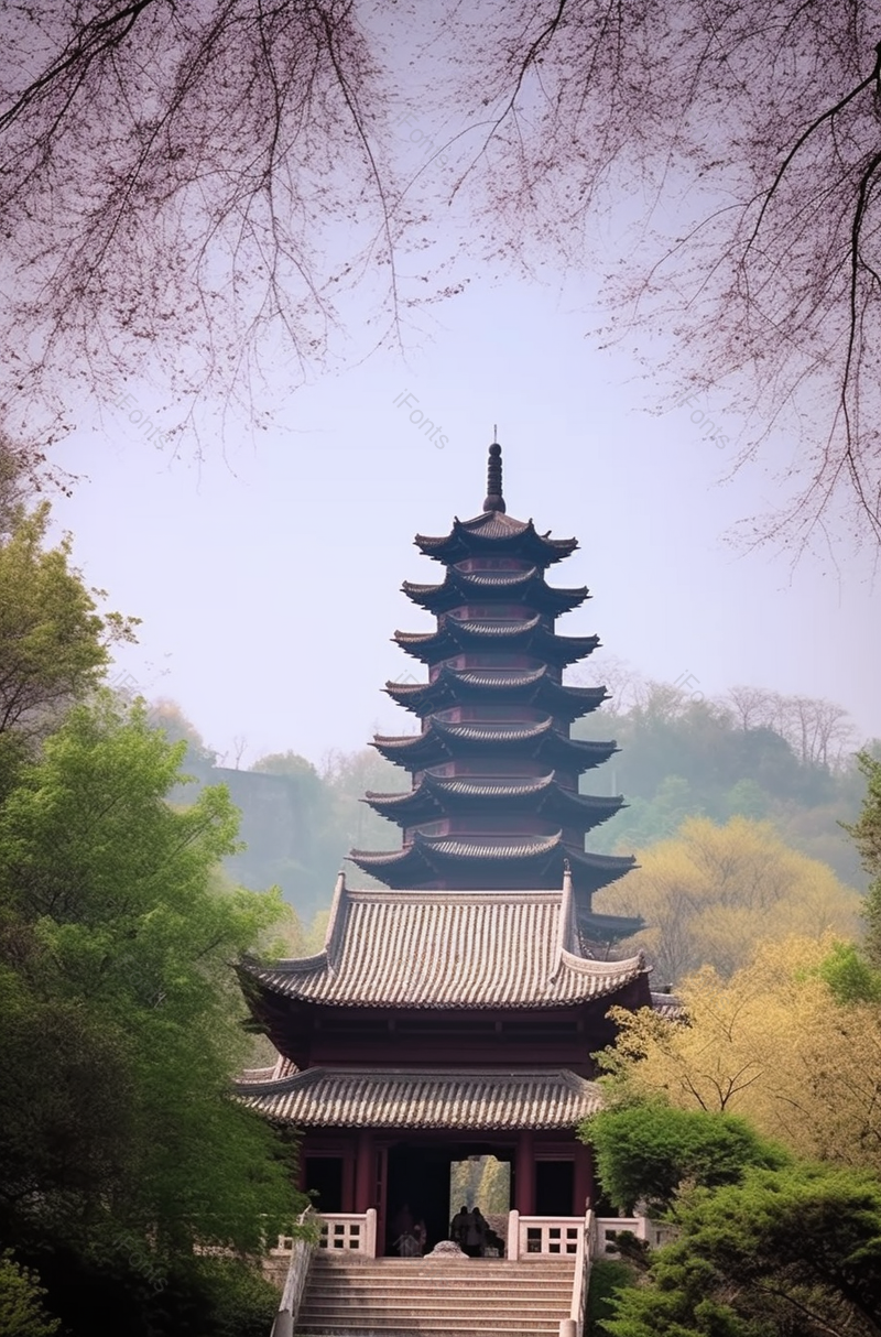 宝塔古建筑寺庙绿树环绕美景远景拍摄,高清,摄影图,摄影图片,图片大全,摄影图免费下载